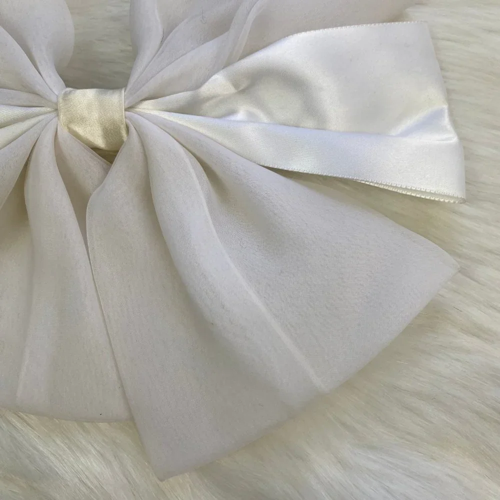 Vintage Ivory Hair Bow Clip 6.5